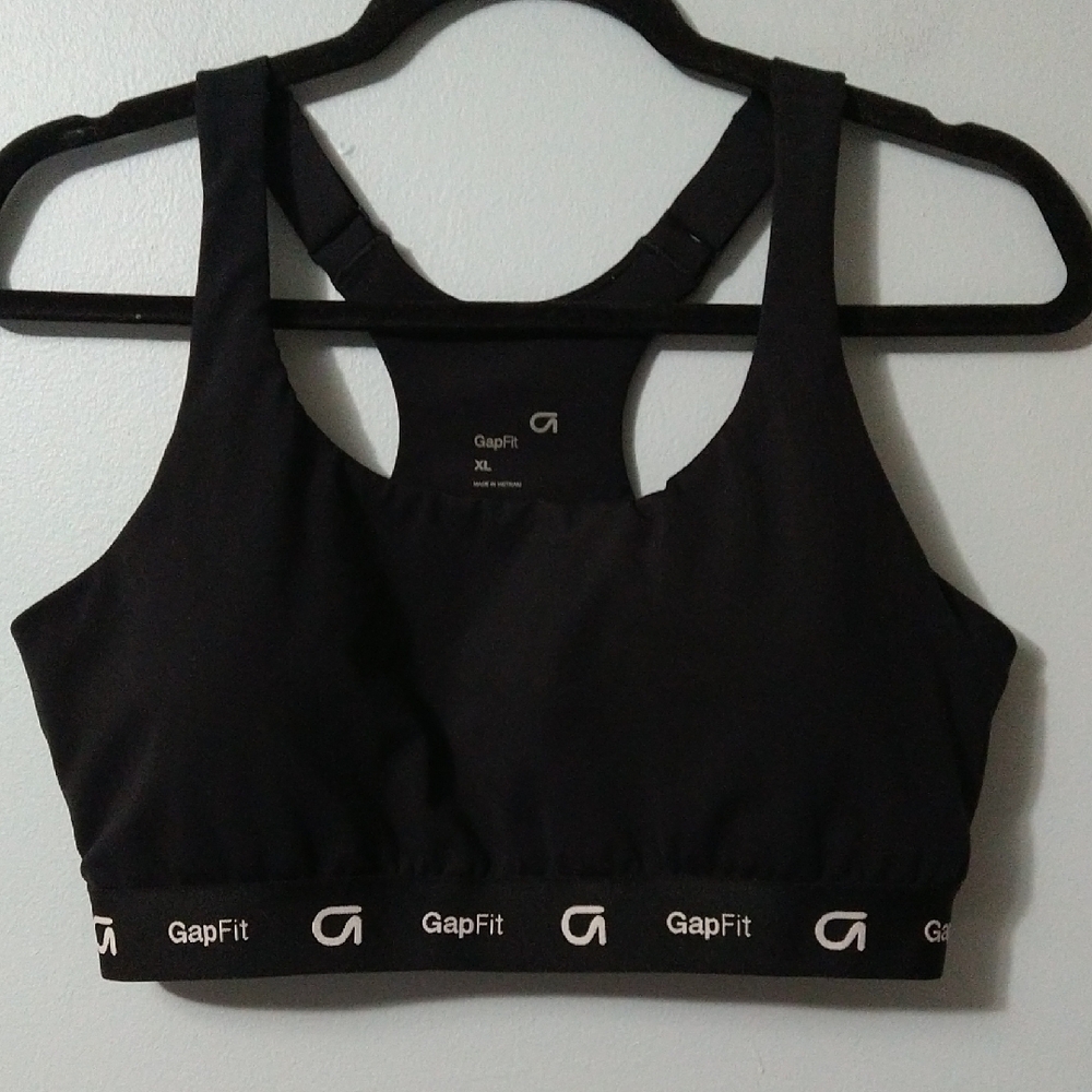 GAP Fit Black Racerback Sports Bra with Elastic Band & Removable Pads Size XL